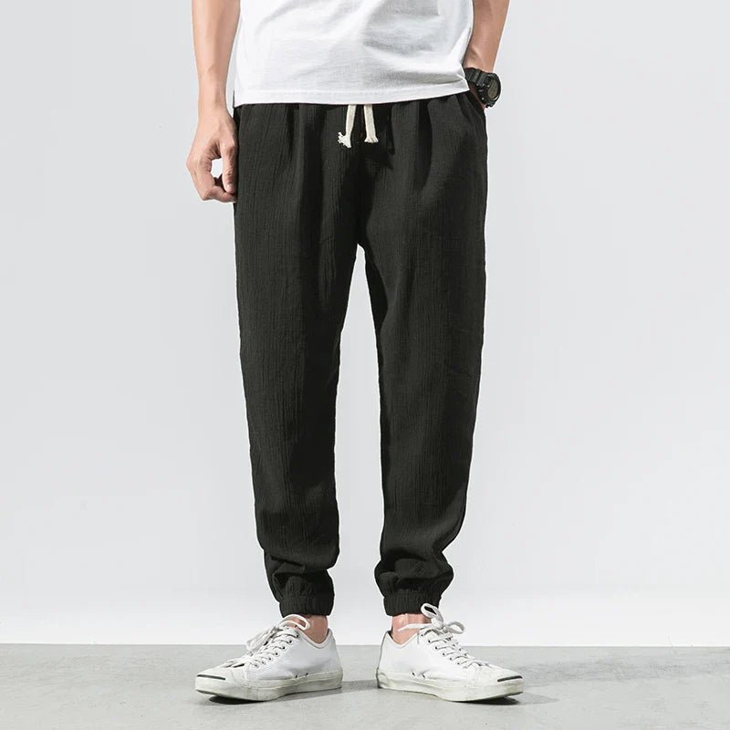 Hommfer - Renji Men's Linen-Cotton Drawstring Trousers for Lightweight Summer Comfort - Hommfer