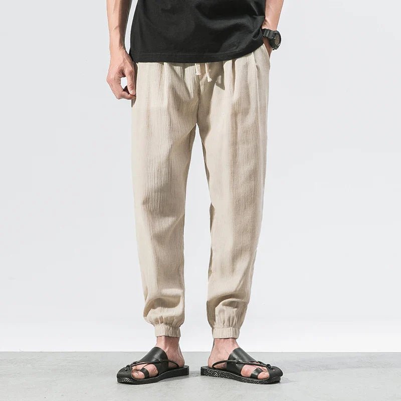 Hommfer - Renji Men's Linen-Cotton Drawstring Trousers for Lightweight Summer Comfort - Hommfer