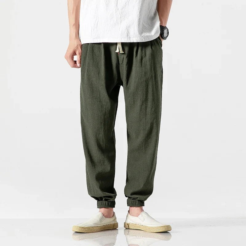 Hommfer - Renji Men's Linen-Cotton Drawstring Trousers for Lightweight Summer Comfort - Hommfer
