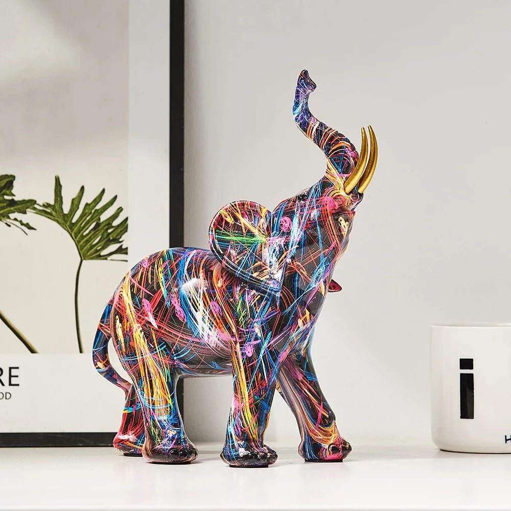 Hommfer – Sculpture Éléphant Graffiti Colorée en Résine - Hommfer