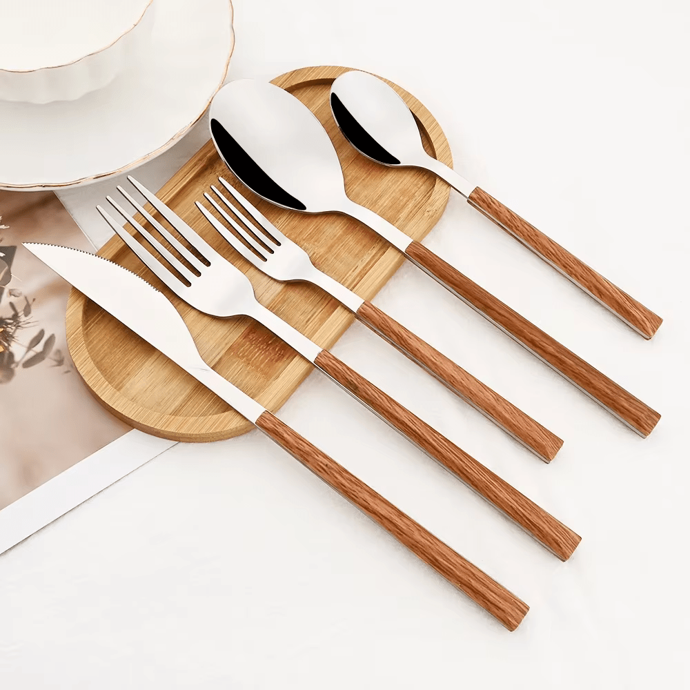 Hommfer – Service de Couverts en Acier et Bois pour Salle à Manger - Hommfer