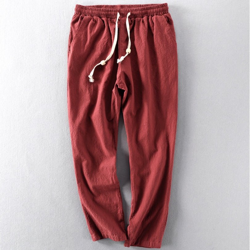 Hommfer - Takumi Men's Japanese-Inspired Cotton-Blend Trousers with Elastic Drawstring Waist for Comfortable Everyday Wear - Hommfer