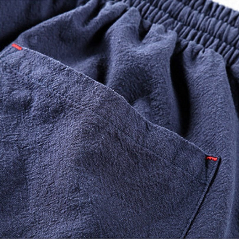 Hommfer - Takumi Men's Japanese-Inspired Cotton-Blend Trousers with Elastic Drawstring Waist for Comfortable Everyday Wear - Hommfer
