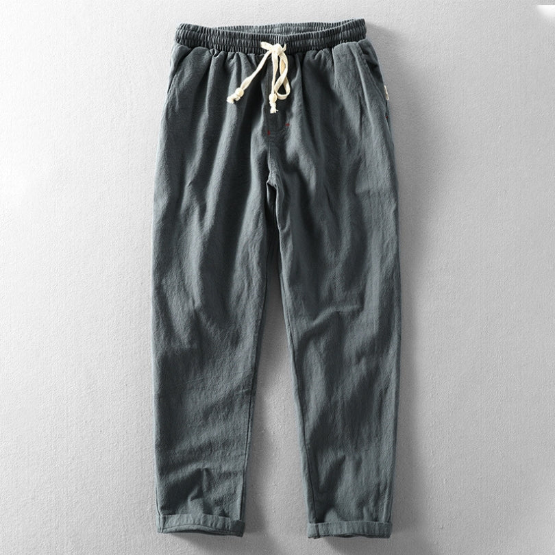 Hommfer - Takumi Men's Japanese-Inspired Cotton-Blend Trousers with Elastic Drawstring Waist for Comfortable Everyday Wear - Hommfer