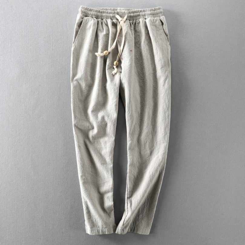Hommfer - Takumi Men's Japanese-Inspired Cotton-Blend Trousers with Elastic Drawstring Waist for Comfortable Everyday Wear - Hommfer