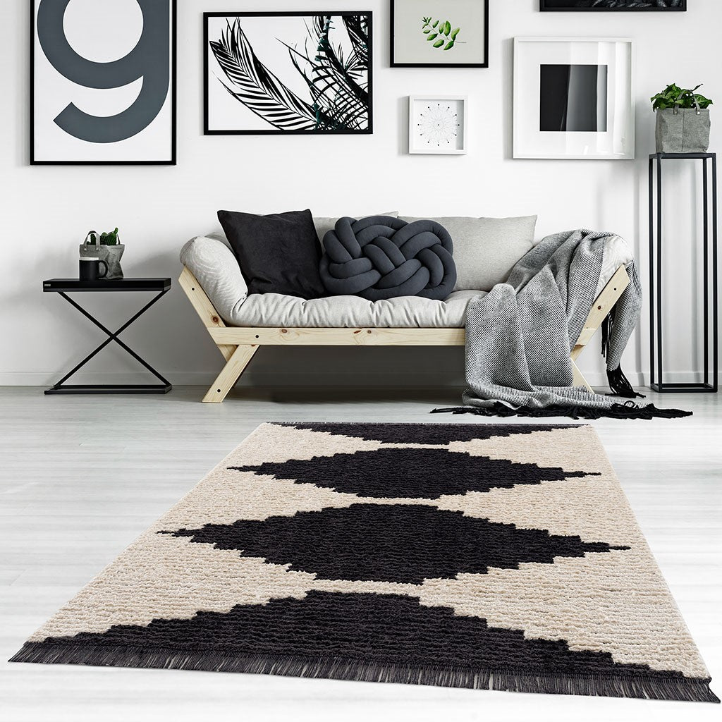 Hommfer – Tapis Noir et Ivoire à Poils Longs - Hommfer