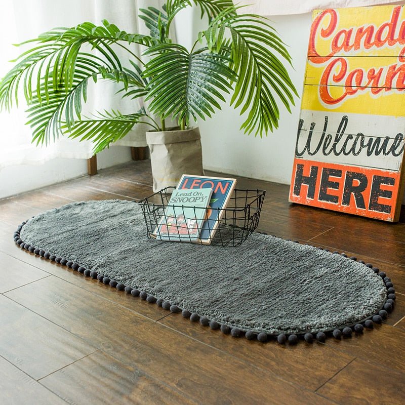 Hommfer – Tapis Ovale Antidérapant avec Bordures Pompons - Hommfer