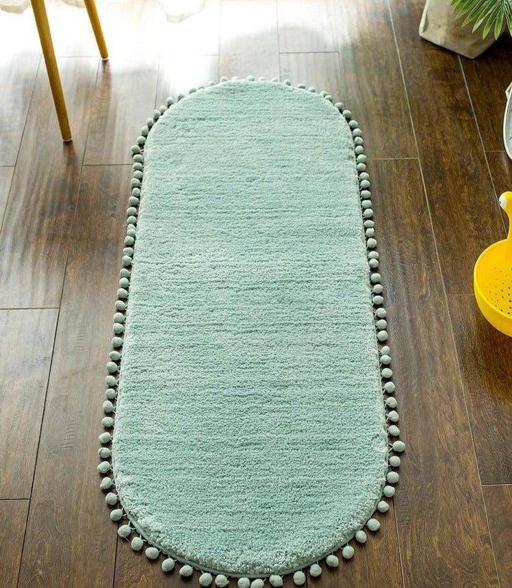 Hommfer – Tapis Ovale Antidérapant avec Bordures Pompons - Hommfer