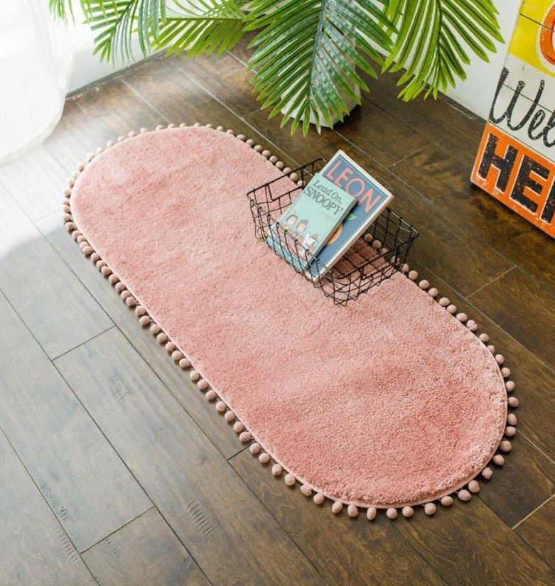 Hommfer – Tapis Ovale Antidérapant avec Bordures Pompons - Hommfer