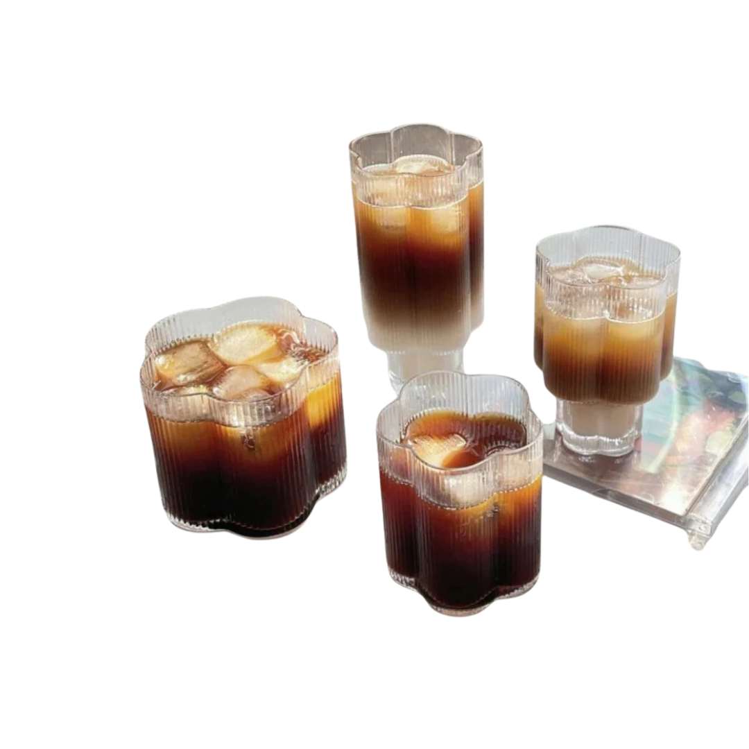 Hommfer – Tasse Fleurie en Verre avec Bord Doré et Carafe - Hommfer