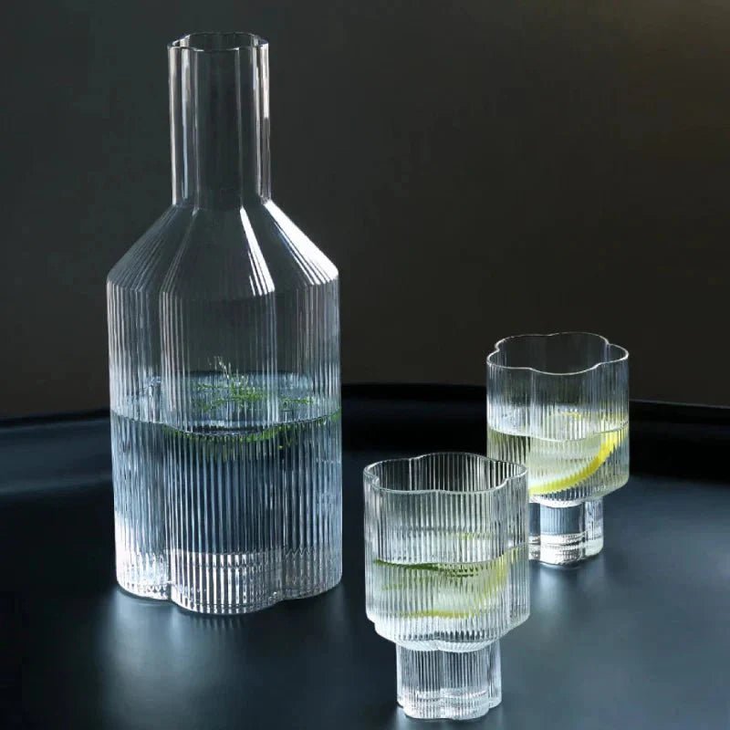Hommfer – Tasse Fleurie en Verre avec Bord Doré et Carafe - Hommfer