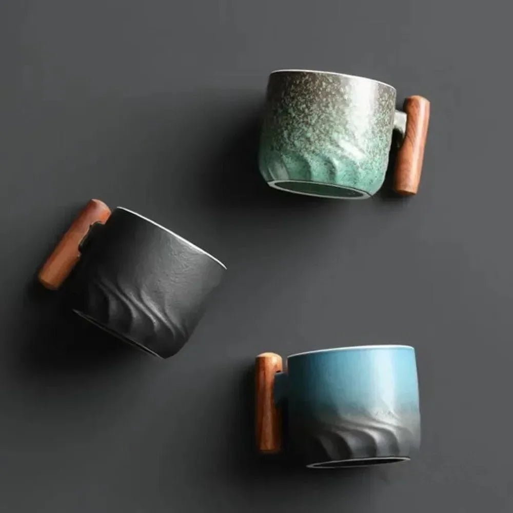 Hommfer – Tasses à espresso en céramique avec poignée en bois - Hommfer