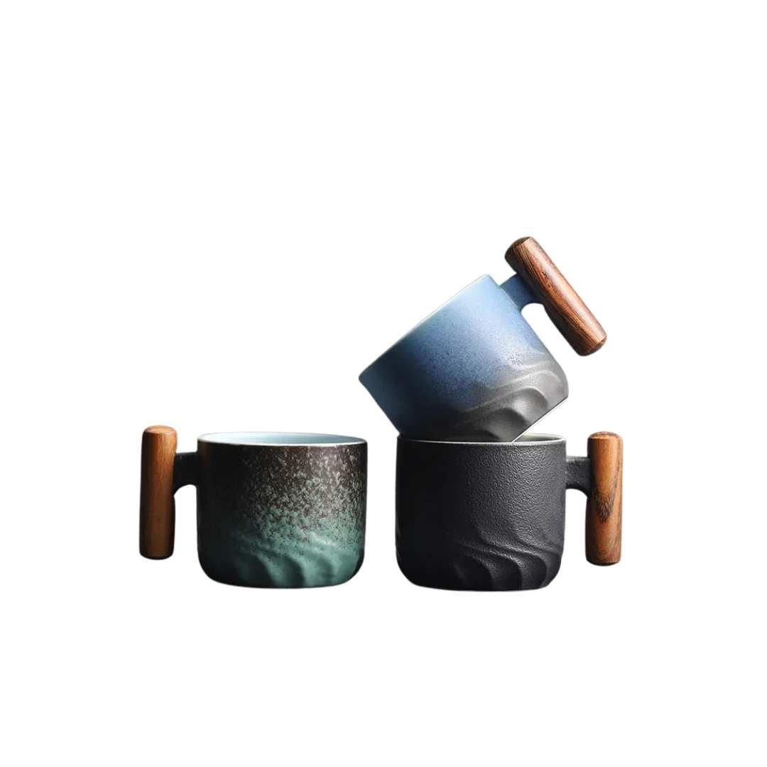 Hommfer – Tasses à espresso en céramique avec poignée en bois - Hommfer
