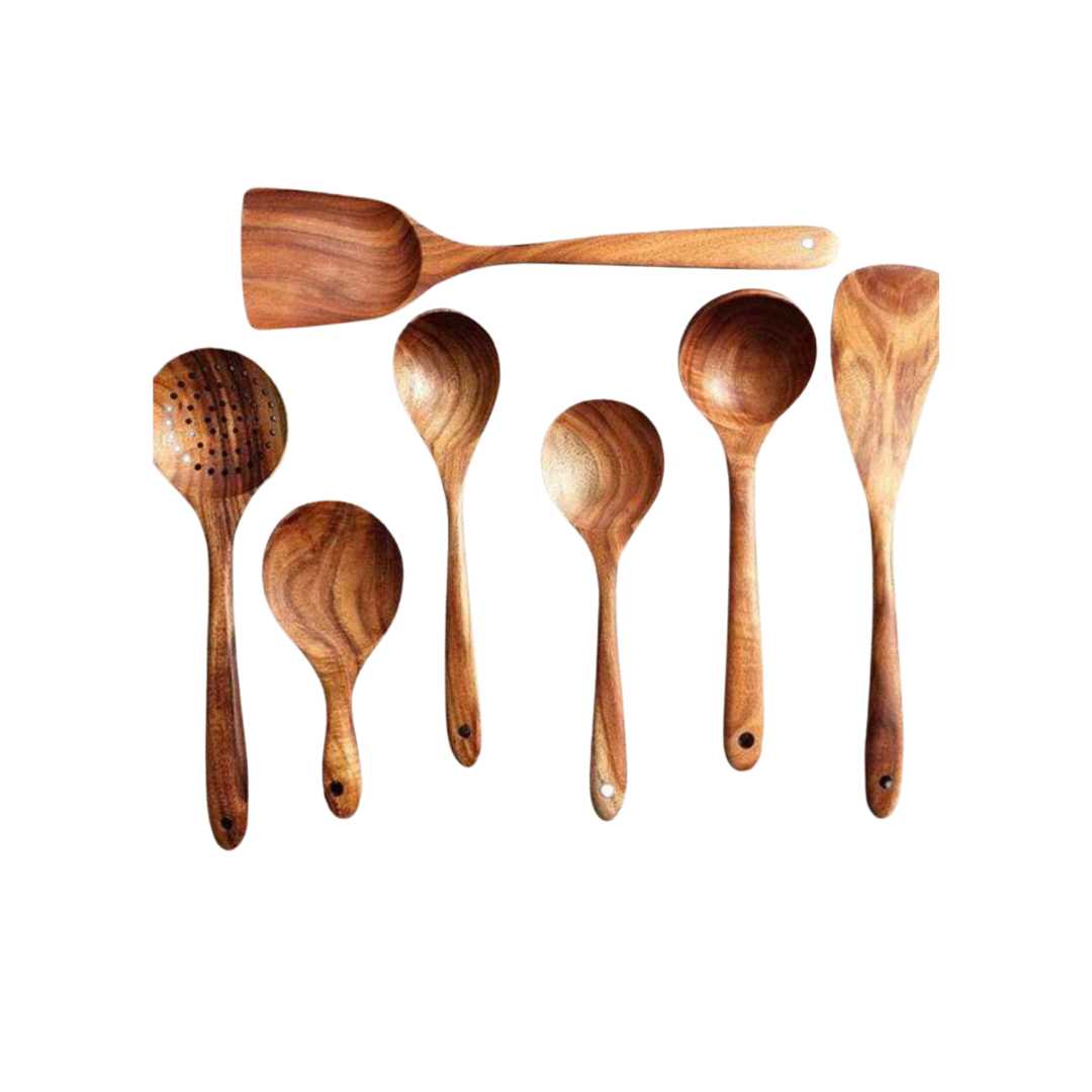 Hommfer - Ustensiles de Cuisine Faits Main en Bois de Teck | 7 Pièces - Hommfer