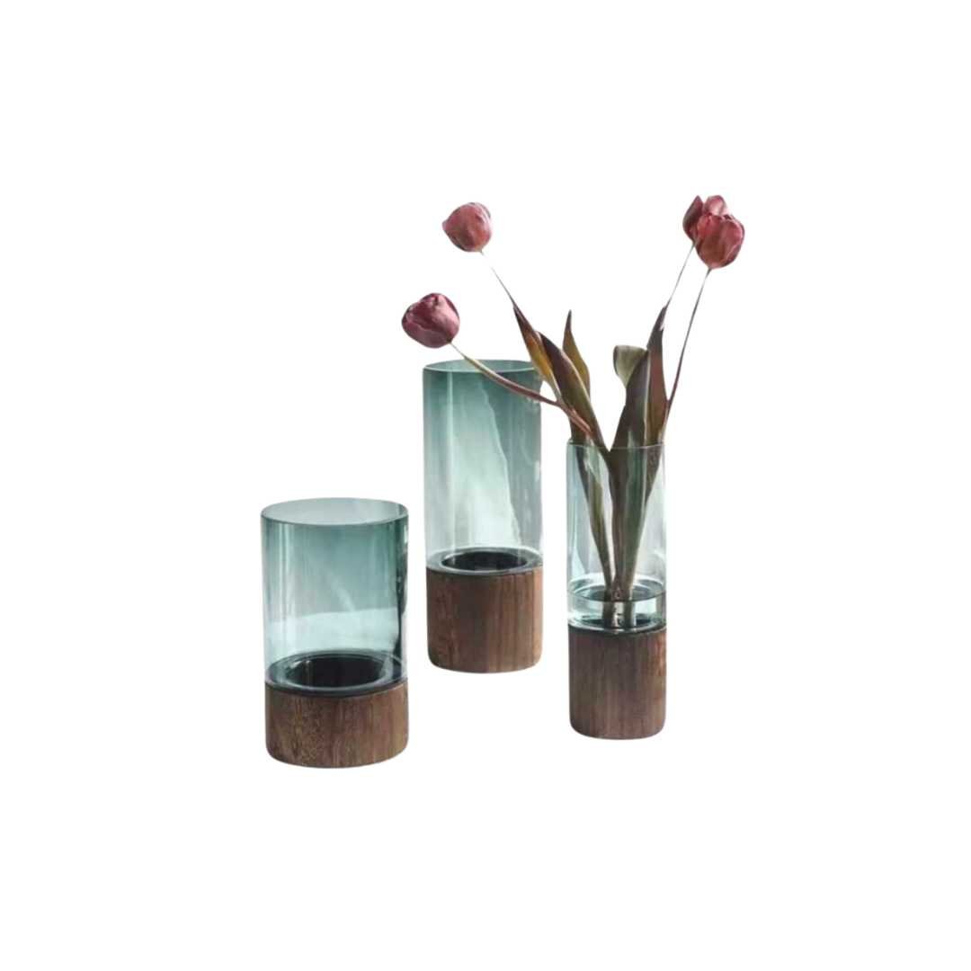 Hommfer - Vase à Fleurs en Verre et Bois - Hommfer