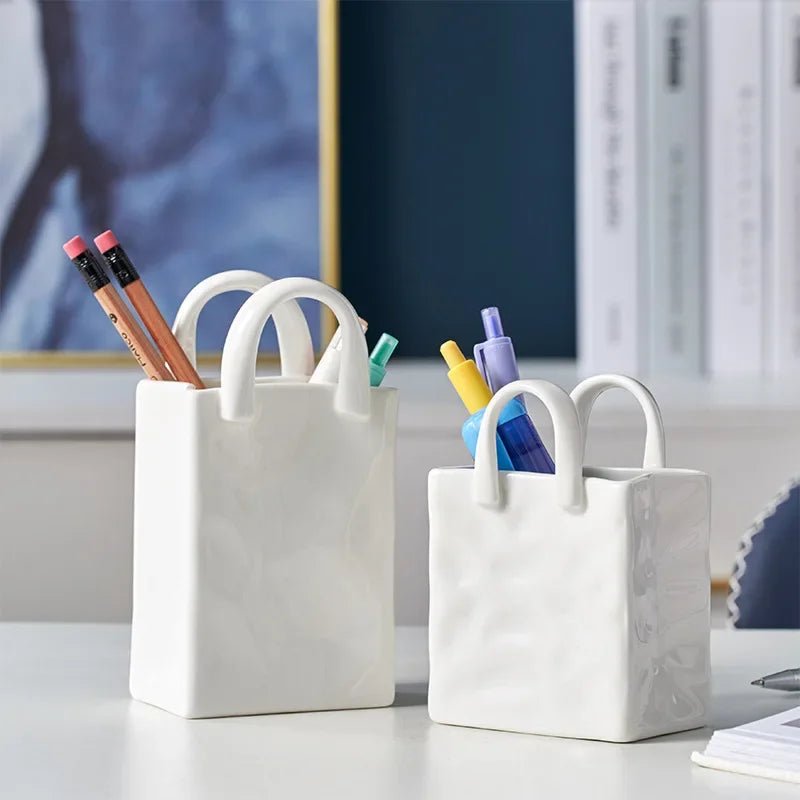 Hommfer - Vase céramique blanc moderne sac - Hommfer