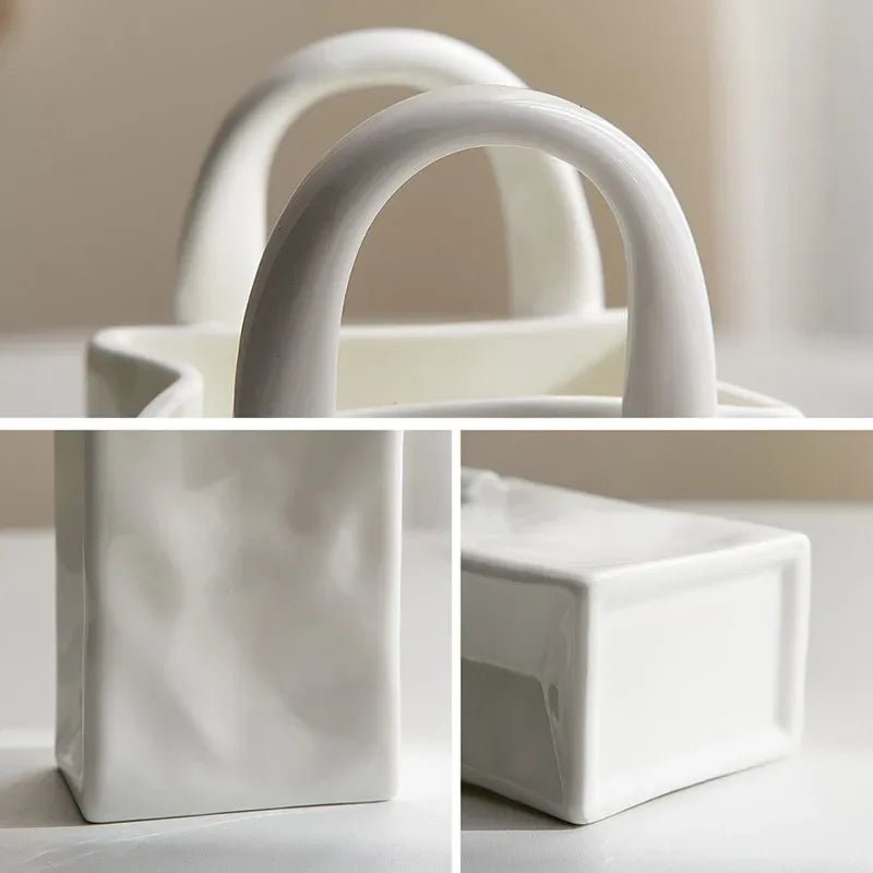 Hommfer - Vase céramique blanc moderne sac - Hommfer
