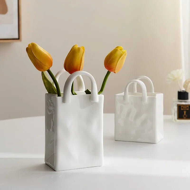 Hommfer - Vase céramique blanc moderne sac - Hommfer
