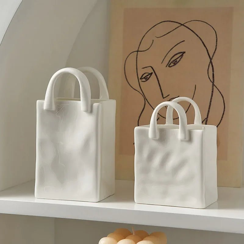 Hommfer - Vase céramique blanc moderne sac - Hommfer