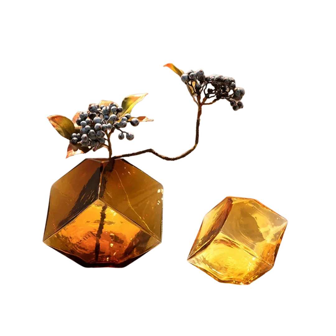 Hommfer – Vase Cube en Verre Ambré pour le Salon - Hommfer