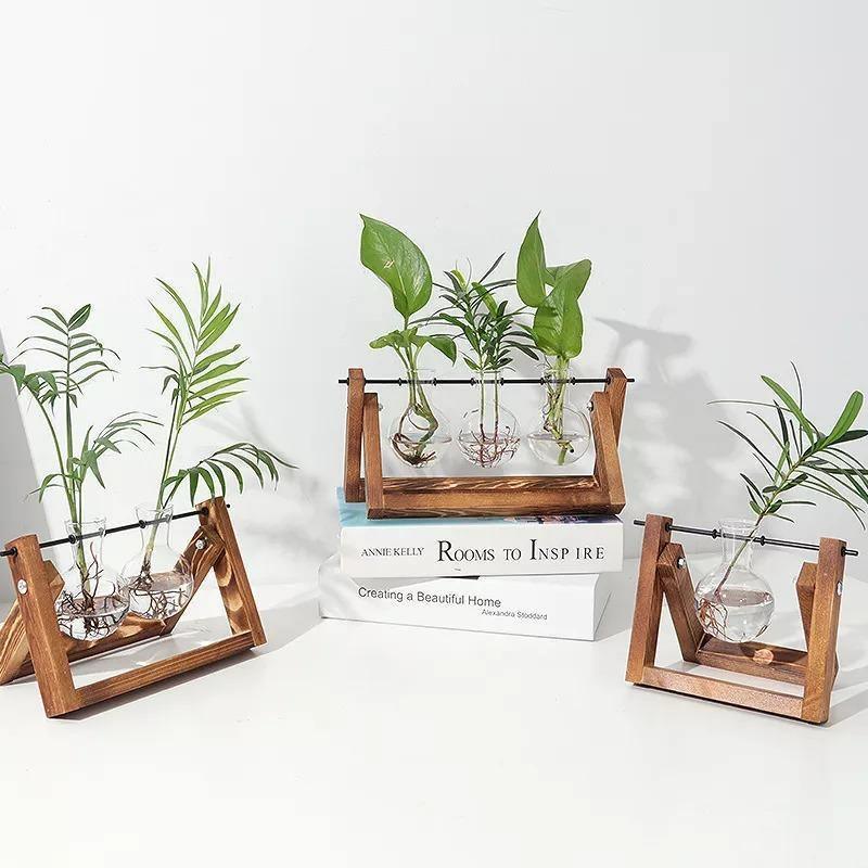 Hommfer – Vase de Bouturage en Verre avec Support en Bois A - Frame - Hommfer