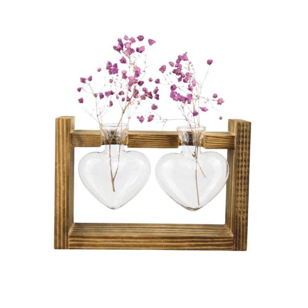 Hommfer – Vase de propagation en verre en forme de cœur avec support en bois - Hommfer