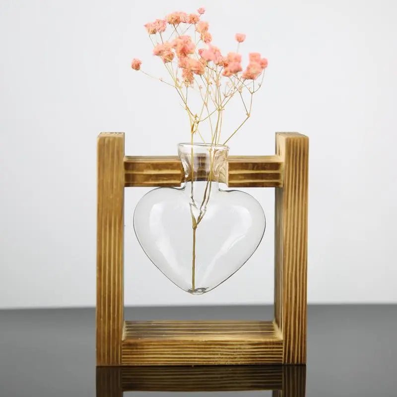 Hommfer – Vase de propagation en verre en forme de cœur avec support en bois - Hommfer