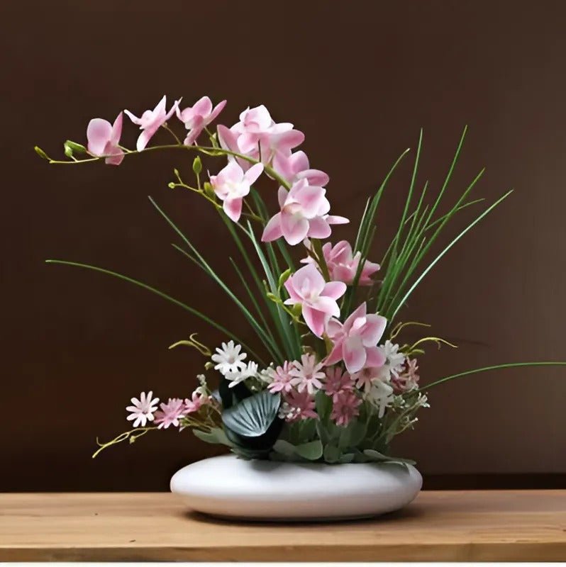 Hommfer – Vase en céramique élégante avec fleurs d'orchidées décoratives - Hommfer