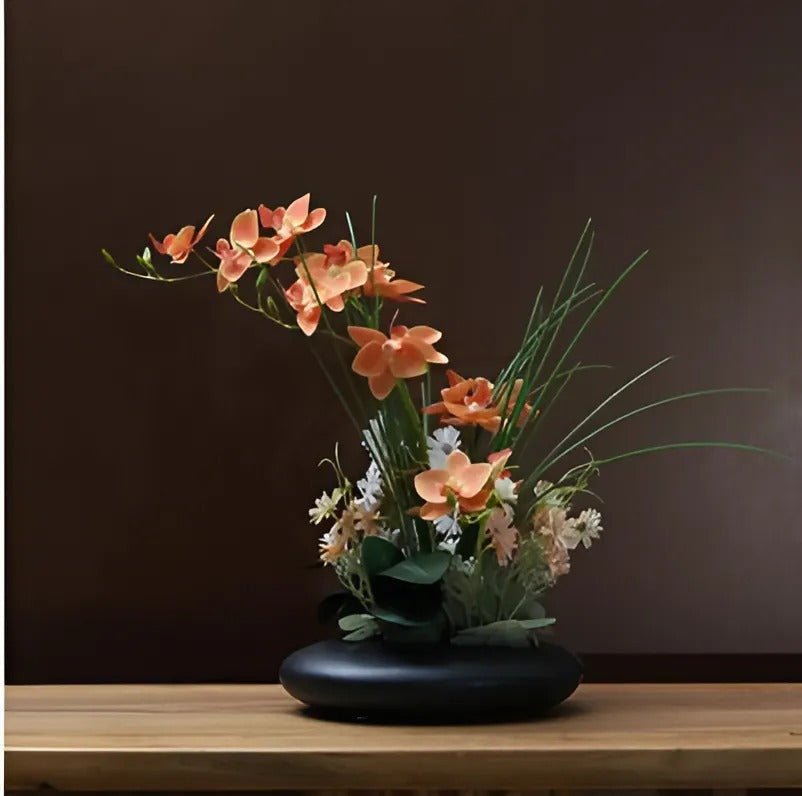 Hommfer – Vase en céramique élégante avec fleurs d'orchidées décoratives - Hommfer