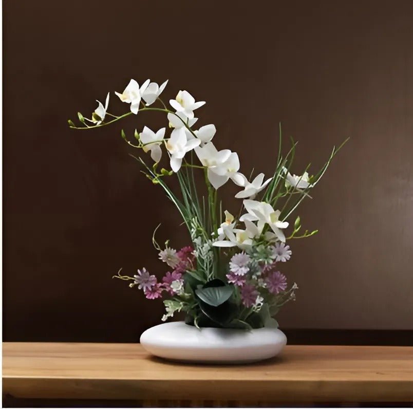 Hommfer – Vase en céramique élégante avec fleurs d'orchidées décoratives - Hommfer