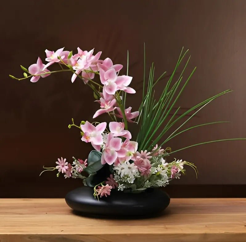 Hommfer – Vase en céramique élégante avec fleurs d'orchidées décoratives - Hommfer