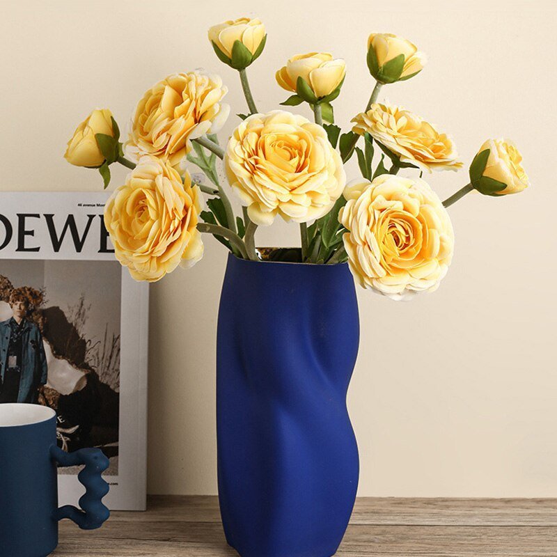 Hommfer – Vase en Céramique Torsadée Blanc et Bleu pour Salon - Hommfer