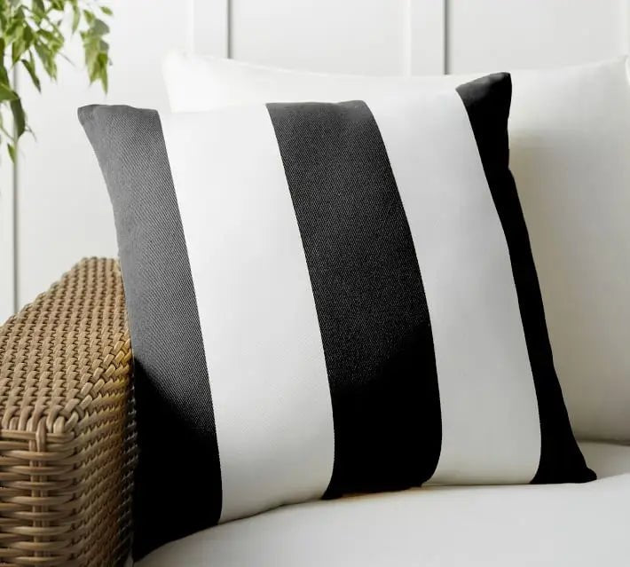 Housse de coussin d’extérieur en velours à rayures larges 45 x 45 cm, 7 couleurs - Hommfer