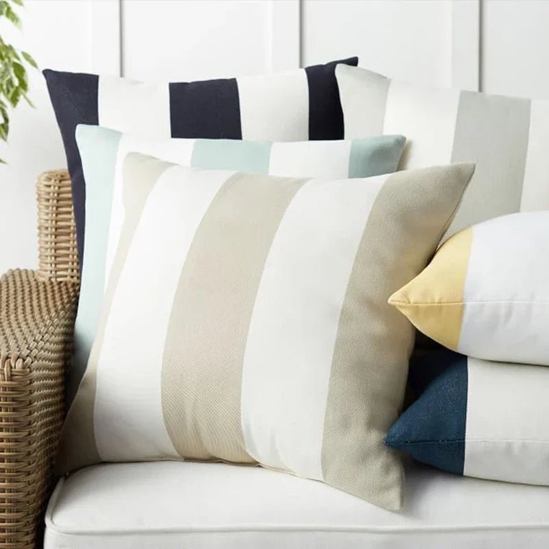 Housse de coussin d’extérieur en velours à rayures larges 45 x 45 cm, 7 couleurs - Hommfer