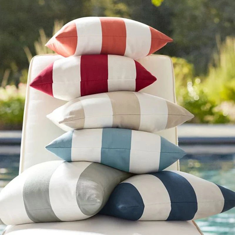 Housse de coussin d’extérieur en velours à rayures larges 45 x 45 cm, 7 couleurs - Hommfer