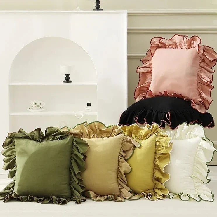 Housse de coussin en coton doux à volants 45 x 45 cm 6 coloris - Hommfer