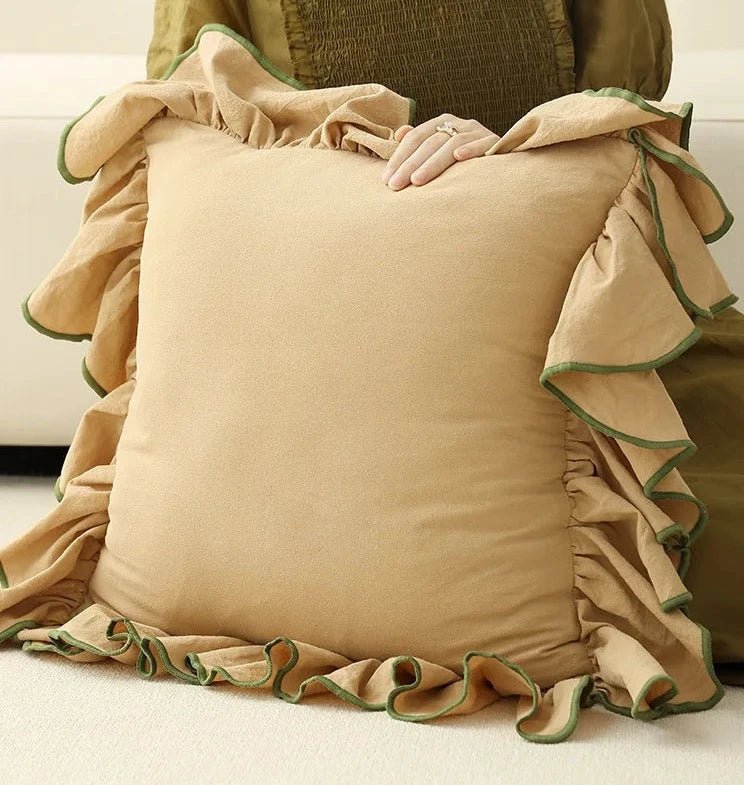 Housse de coussin en coton doux à volants 45 x 45 cm 6 coloris - Hommfer