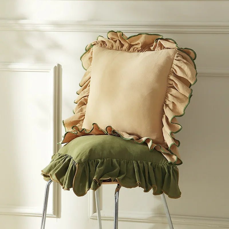 Housse de coussin en coton doux à volants 45 x 45 cm 6 coloris - Hommfer