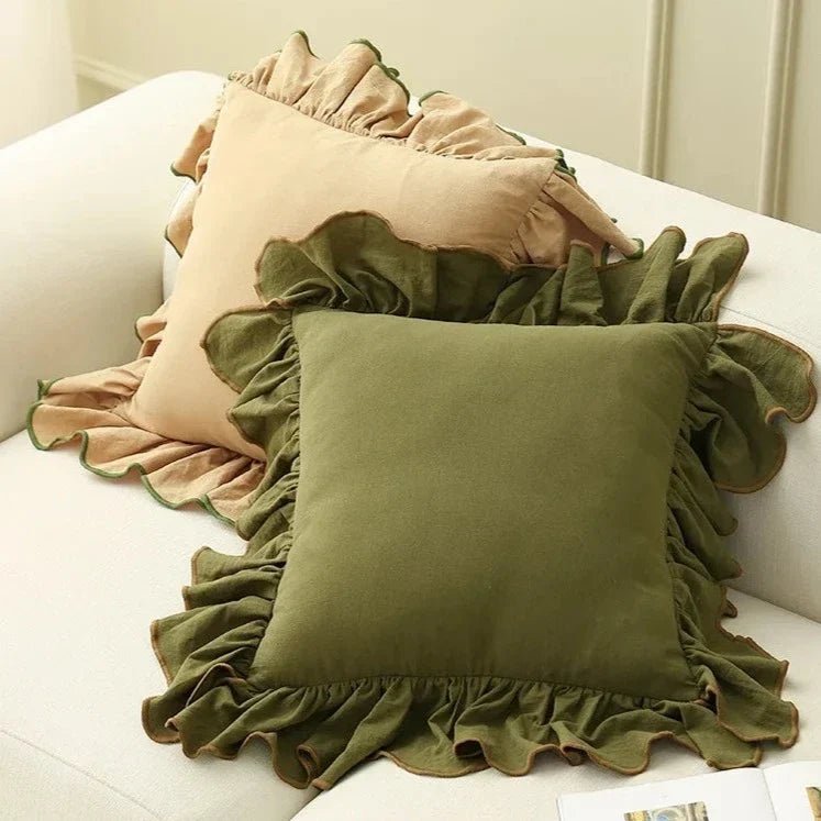 Housse de coussin en coton doux à volants 45 x 45 cm 6 coloris - Hommfer