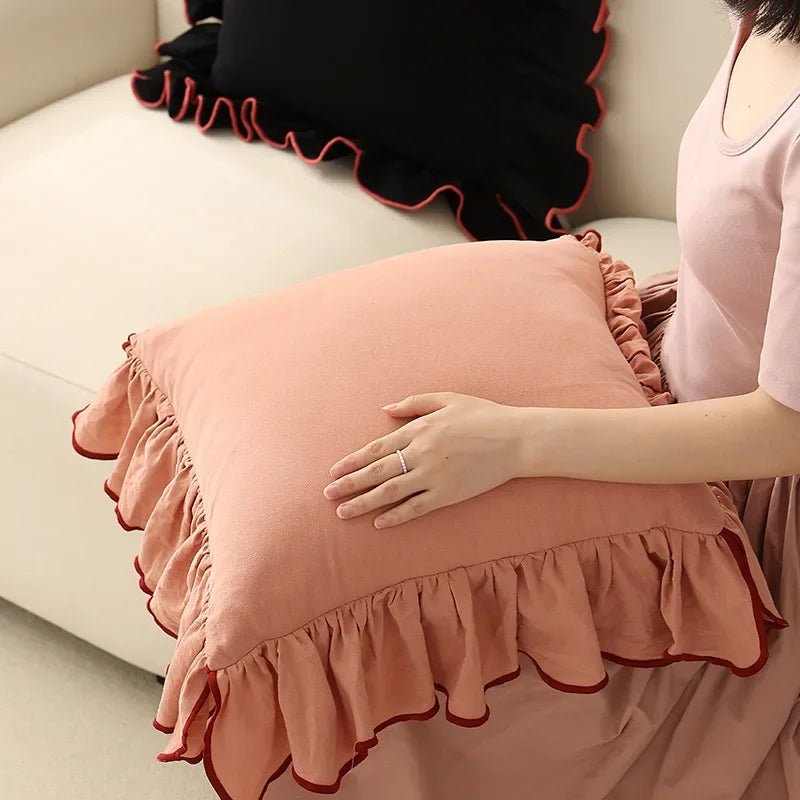 Housse de coussin en coton doux à volants 45 x 45 cm 6 coloris - Hommfer