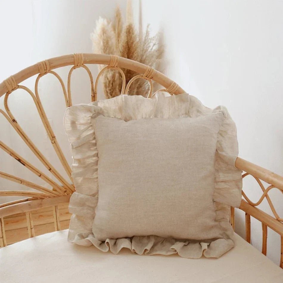Housse de coussin en lin 100% doux à volants en 10 couleurs sans rembourrage et plusieurs tailles - Hommfer