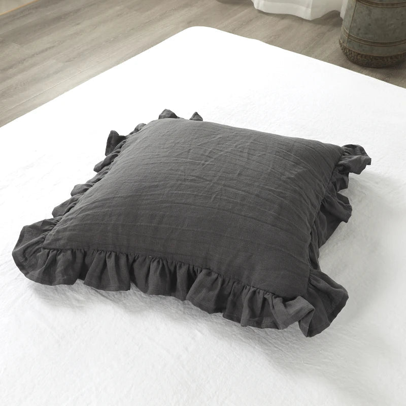 Housse de coussin en lin 100% doux à volants en 10 couleurs sans rembourrage et plusieurs tailles - Hommfer
