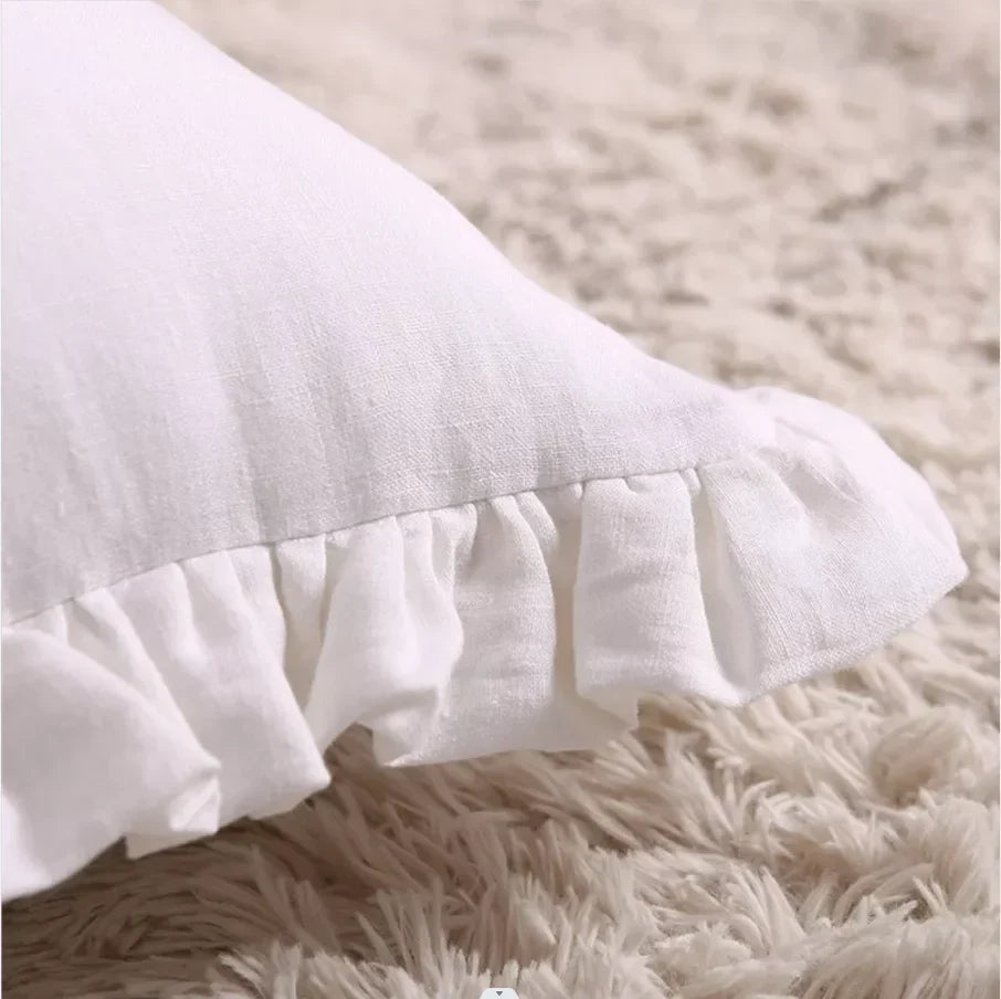 Housse de coussin en lin 100% doux à volants en 10 couleurs sans rembourrage et plusieurs tailles - Hommfer