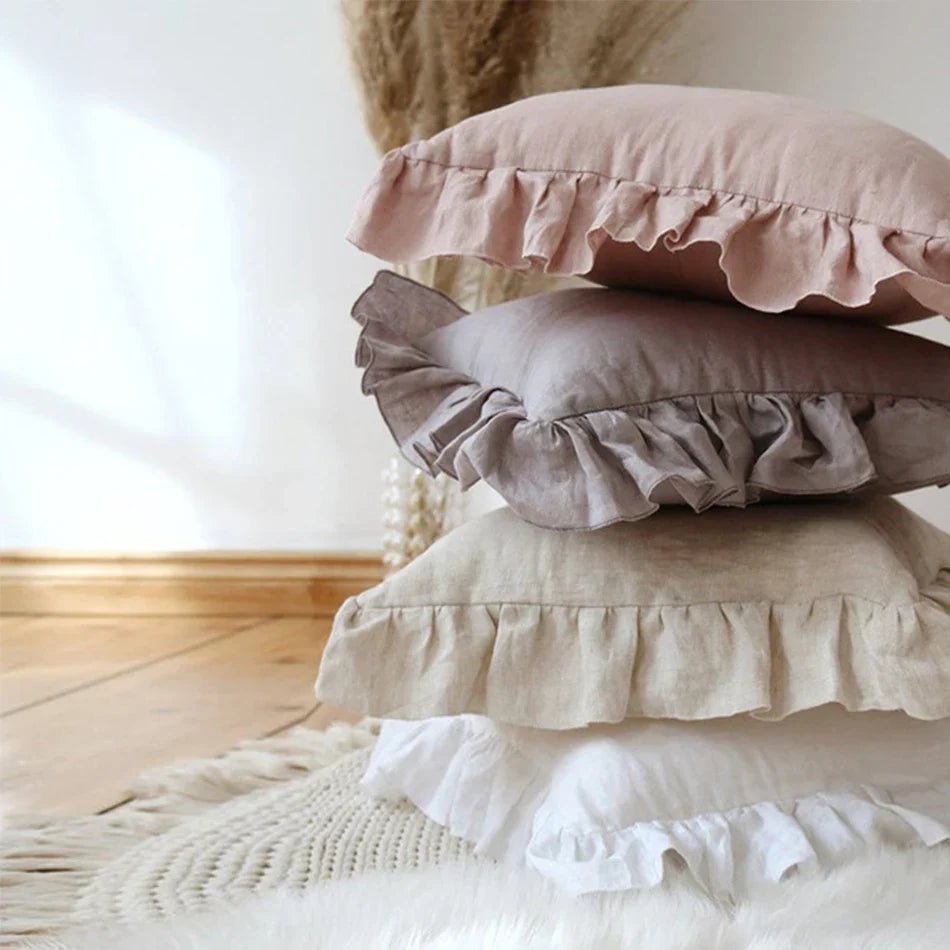 Housse de coussin en lin 100% doux à volants en 10 couleurs sans rembourrage et plusieurs tailles - Hommfer