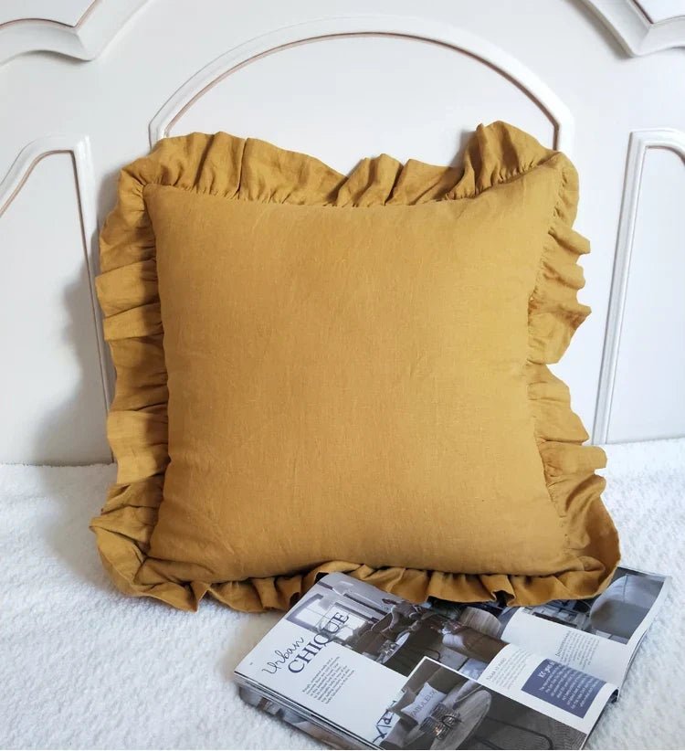 Housse de coussin en lin 100% doux à volants en 10 couleurs sans rembourrage et plusieurs tailles - Hommfer