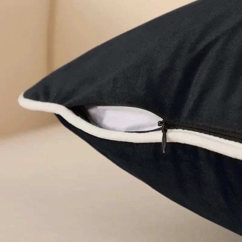Housse de coussin en velours doux noir et blanc aux finitions soignées, 45x45 50x50 30x50 - Hommfer