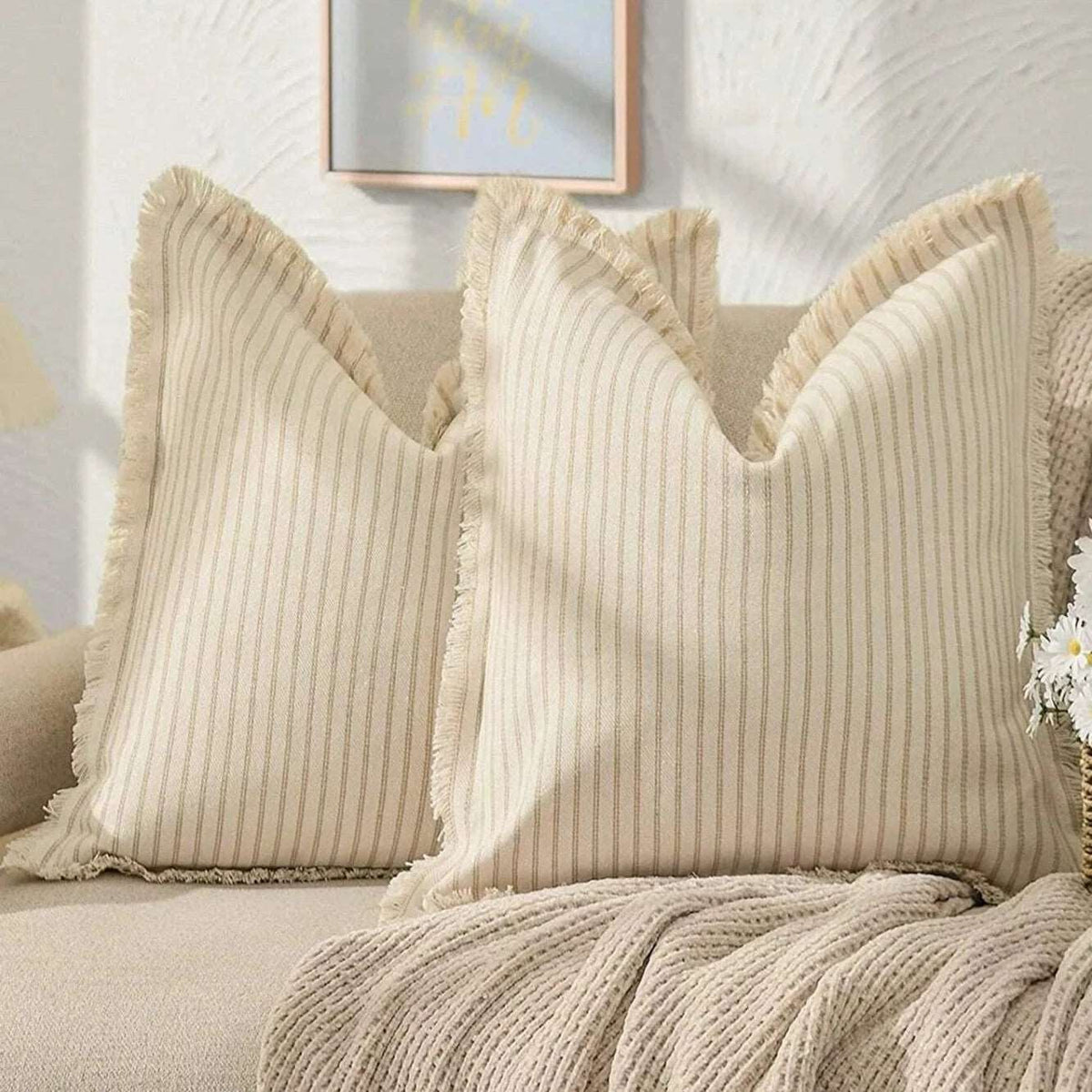 Housses de coussin en jacquard coton polyester à rayures nordiques, lavables en machine, 45x45 50x50 30x50, 6 couleurs - Hommfer