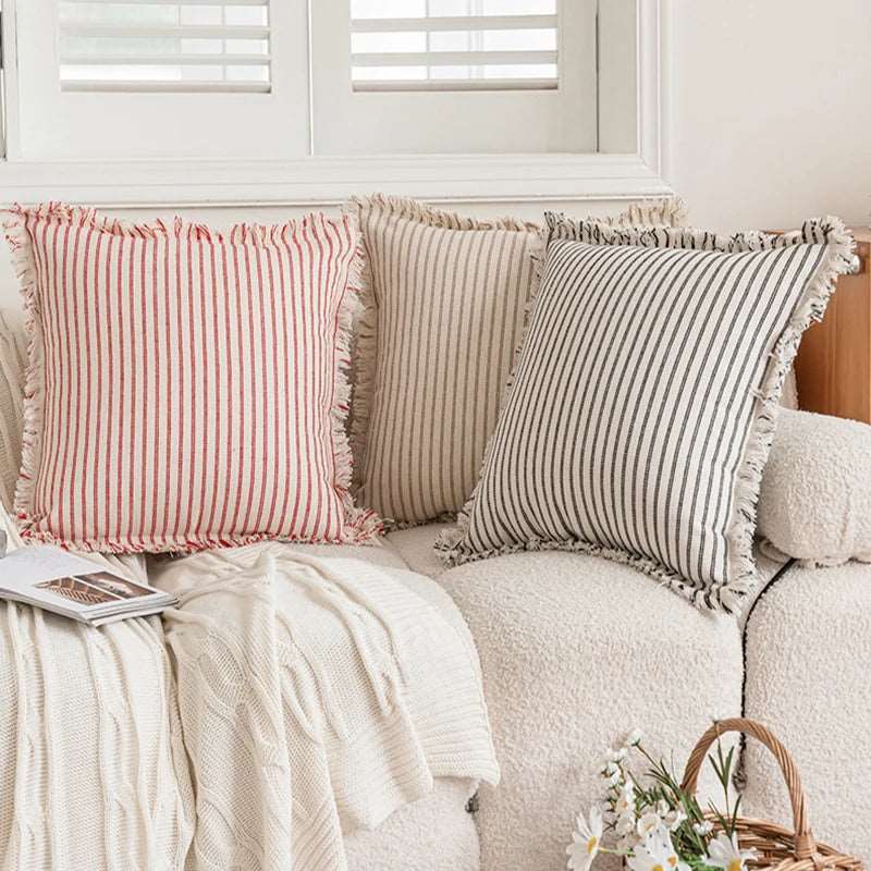 Housses de coussin en jacquard coton polyester à rayures nordiques, lavables en machine, 45x45 50x50 30x50, 6 couleurs - Hommfer