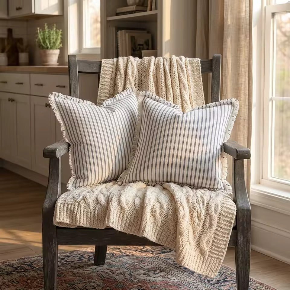 Housses de coussin en jacquard coton polyester à rayures nordiques, lavables en machine, 45x45 50x50 30x50, 6 couleurs - Hommfer