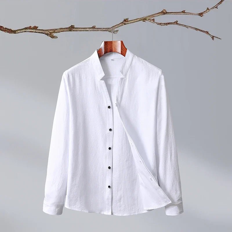 Kaito Chemise en Lin et Coton à Col Mao et Patte de Boutonnage Cachée pour un Confort Respirant Toute la Journée - Hommfer